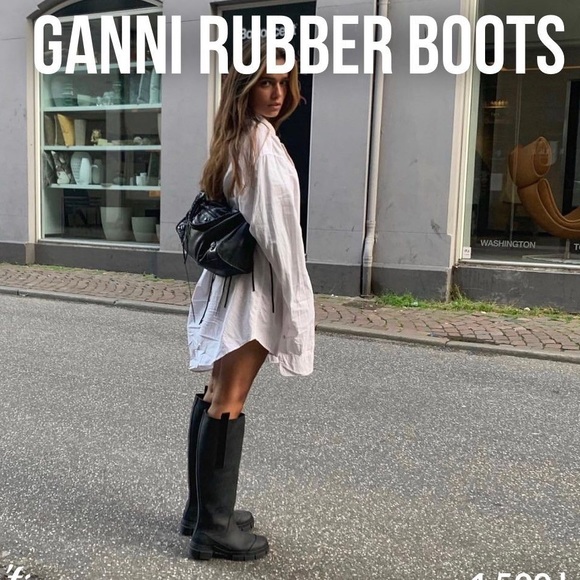 GANNI black knee high faux fur lined chunky boots with tabs - Picture 15 of 16